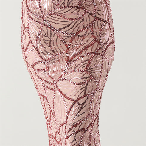 Graceful Sequin Embellished Mesh Mermaid Maxi Dress